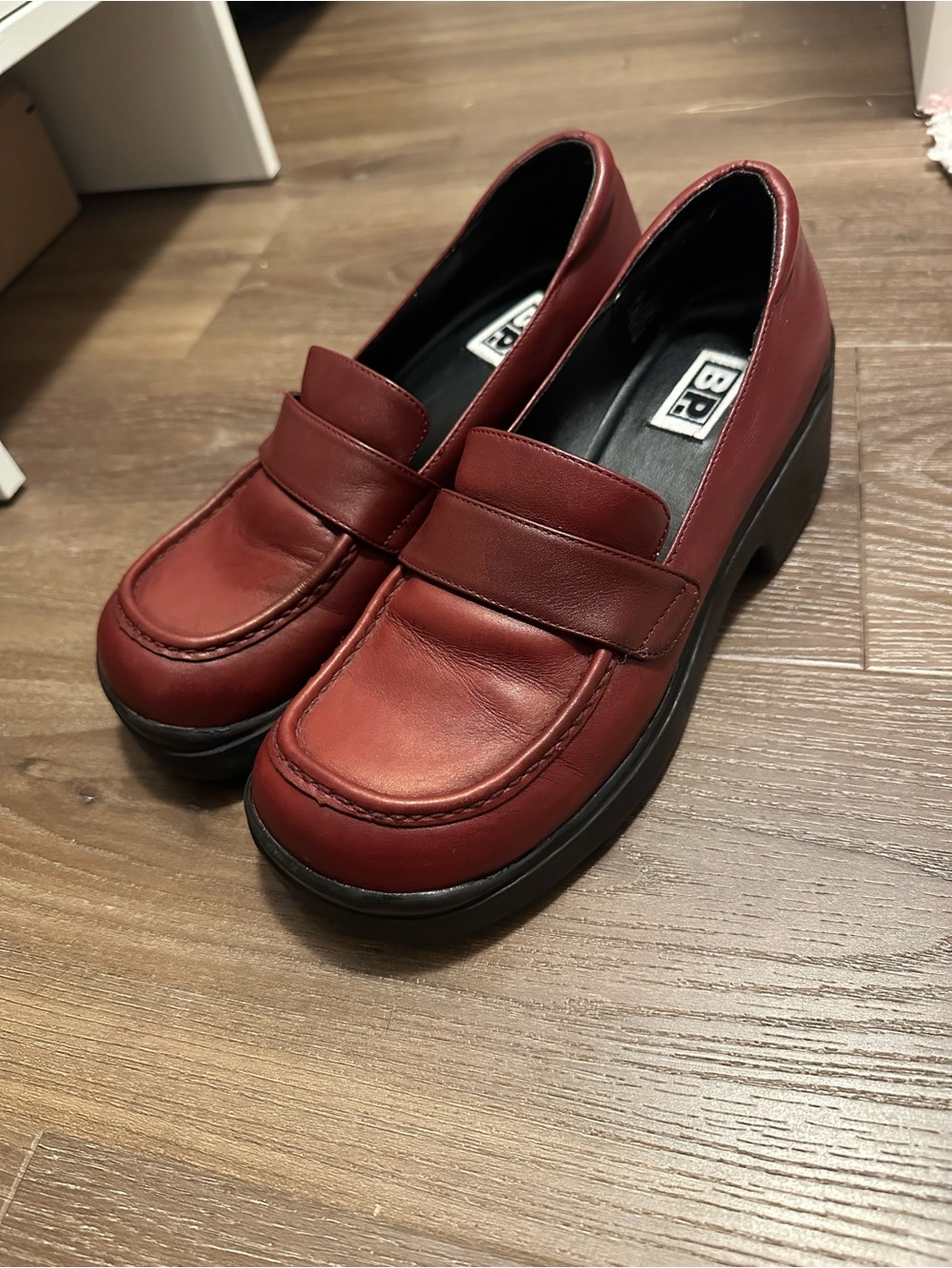 bp Women's Burgundy Leather Platform Loafers